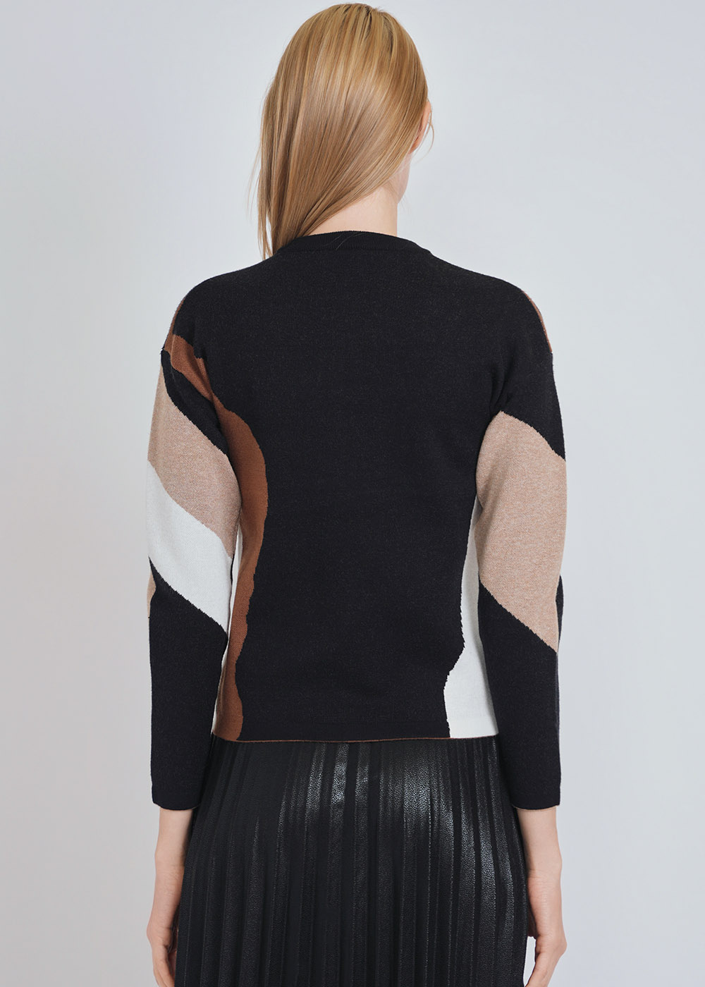 Versatile Black Color Block Sweater Modest Women Clothing YAL New York